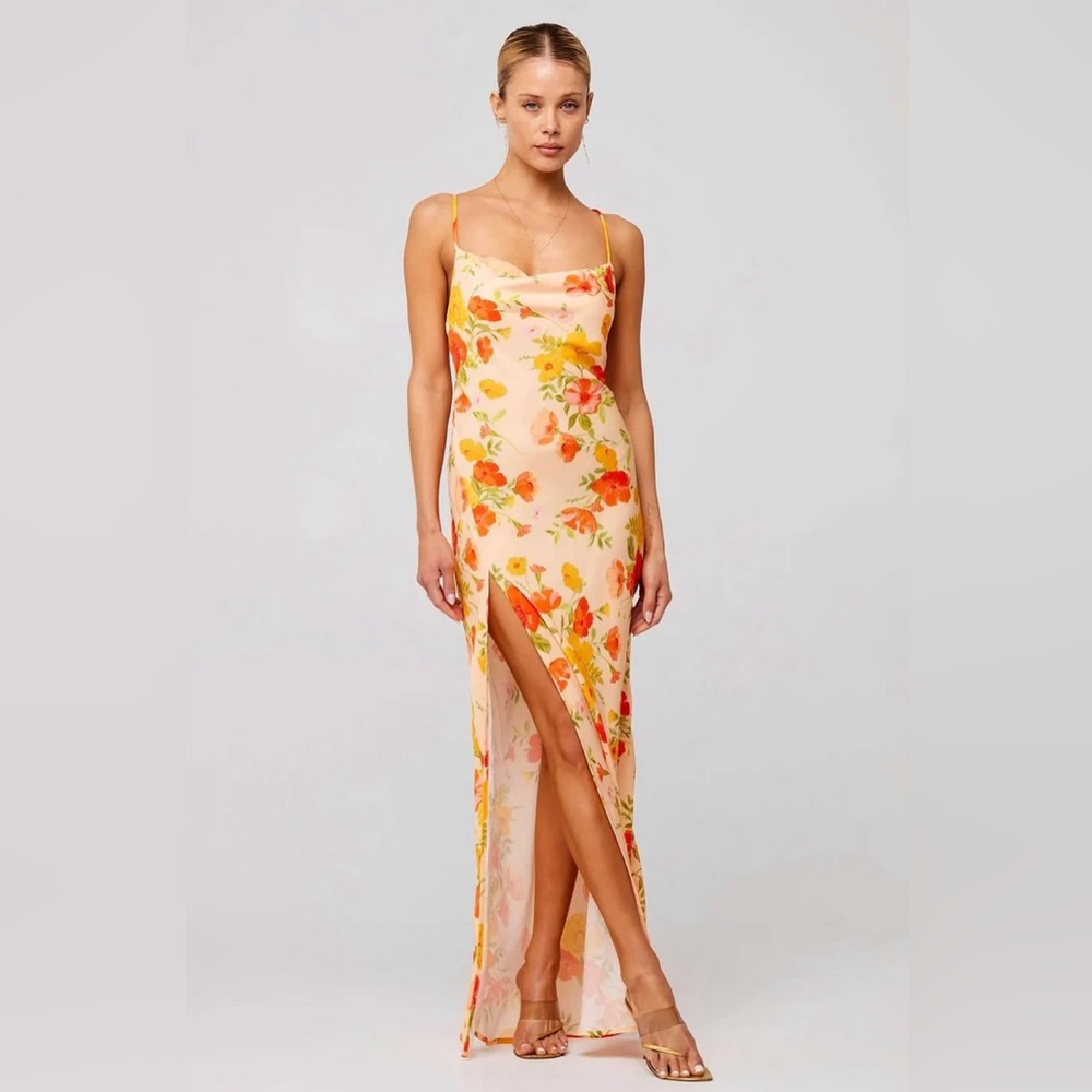 RESA Peach Floral Maxi Dress with Orange & Yellow Blooms